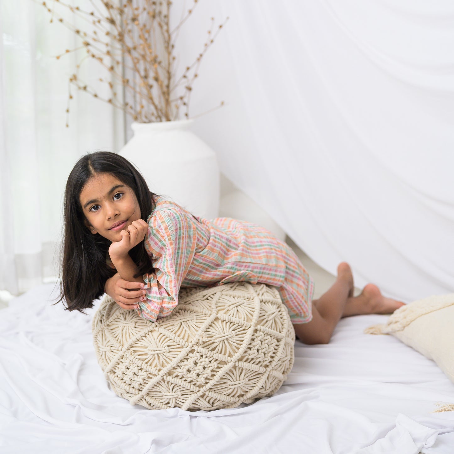 Multi Color plaid Night Suit with Green Lace