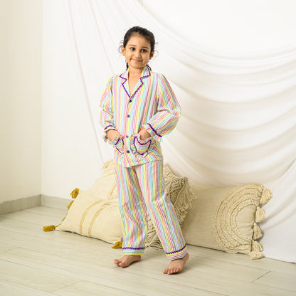 Colorful Stripes Night Dress With Pants