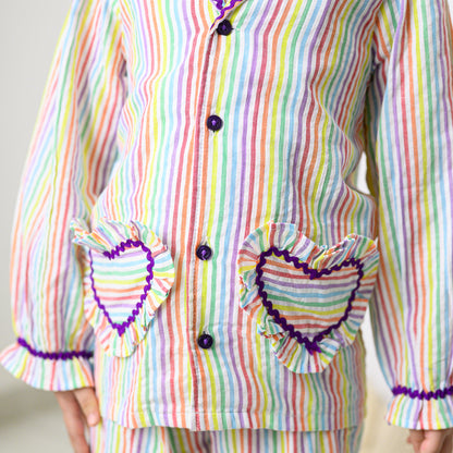 Colorful Stripes Night Dress With Pants