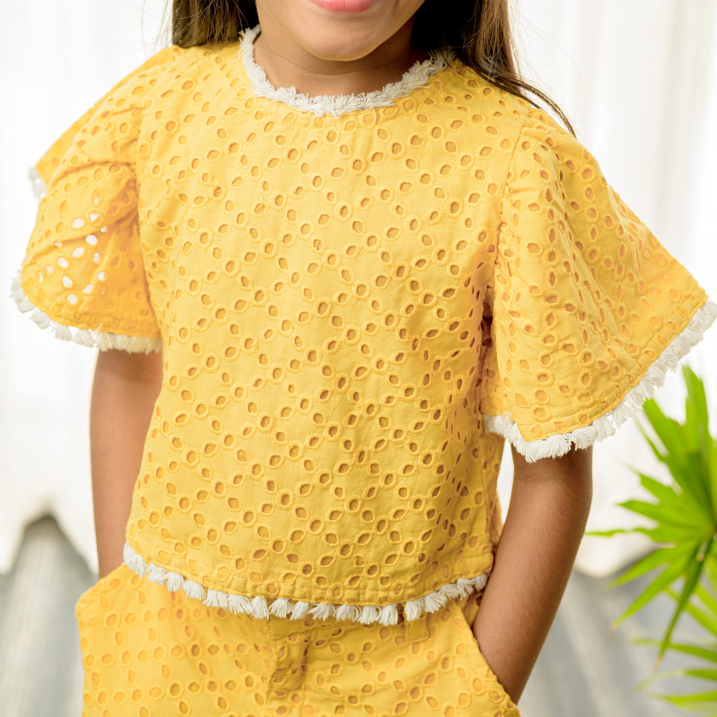 Yellow Schifli Cotton Cord-Set