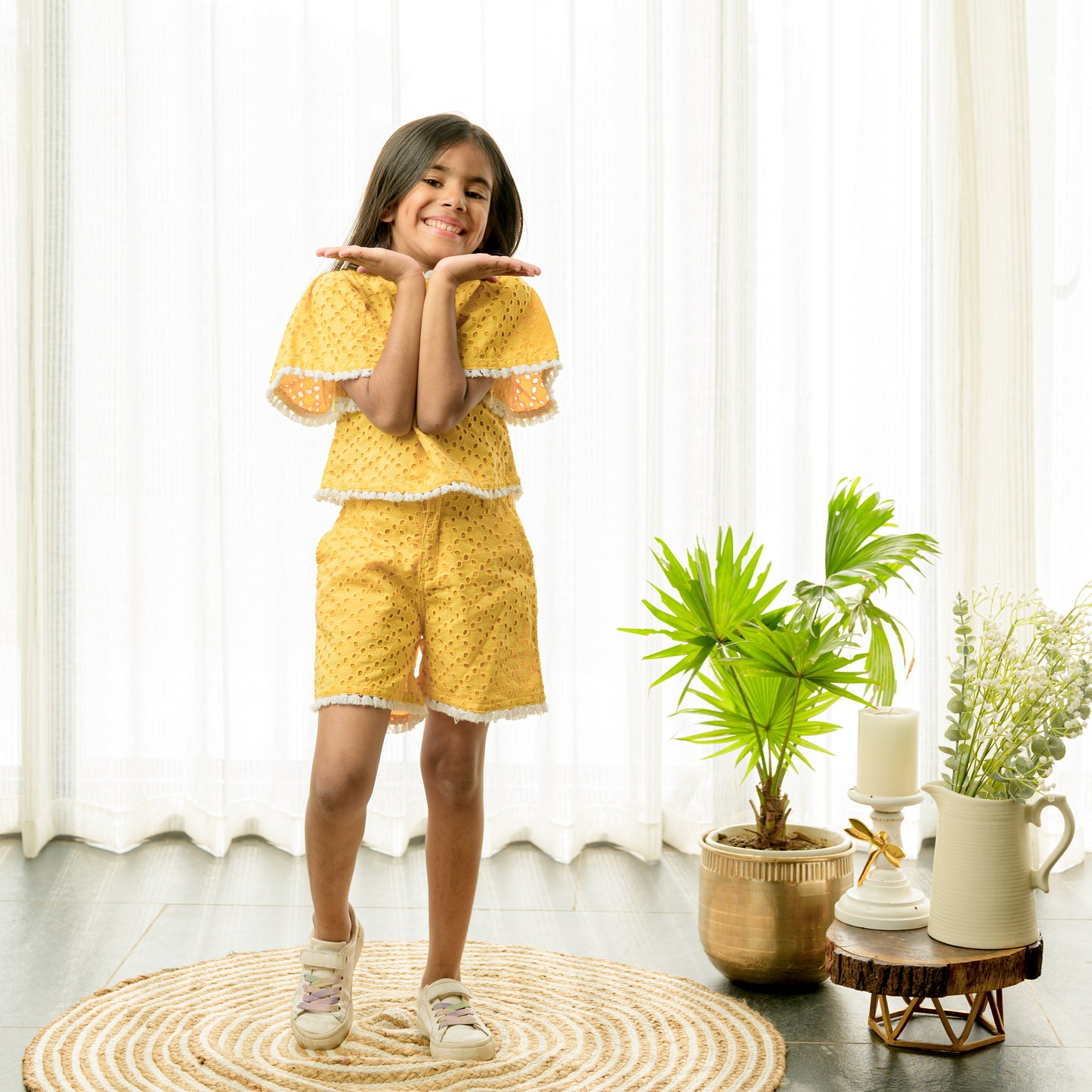 Yellow Schifli Cotton Cord-Set