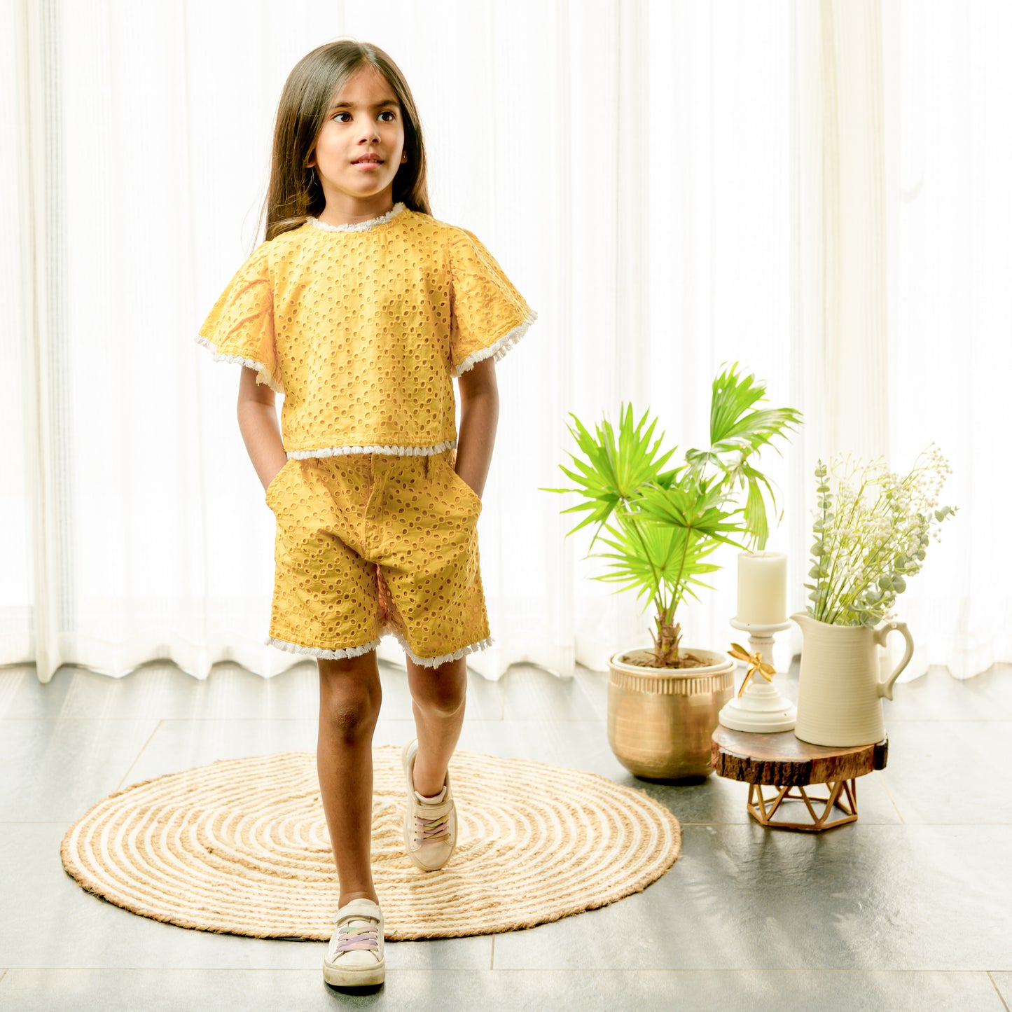 Yellow Schifli Cotton Cord-Set