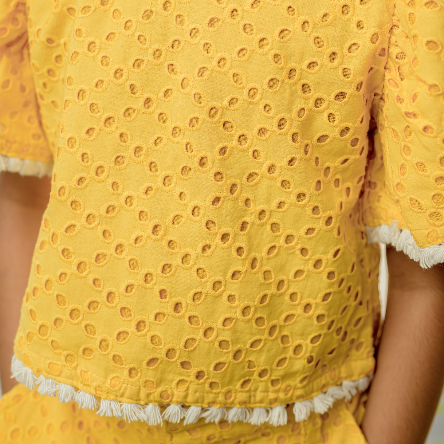 Yellow Schifli Cotton Cord-Set
