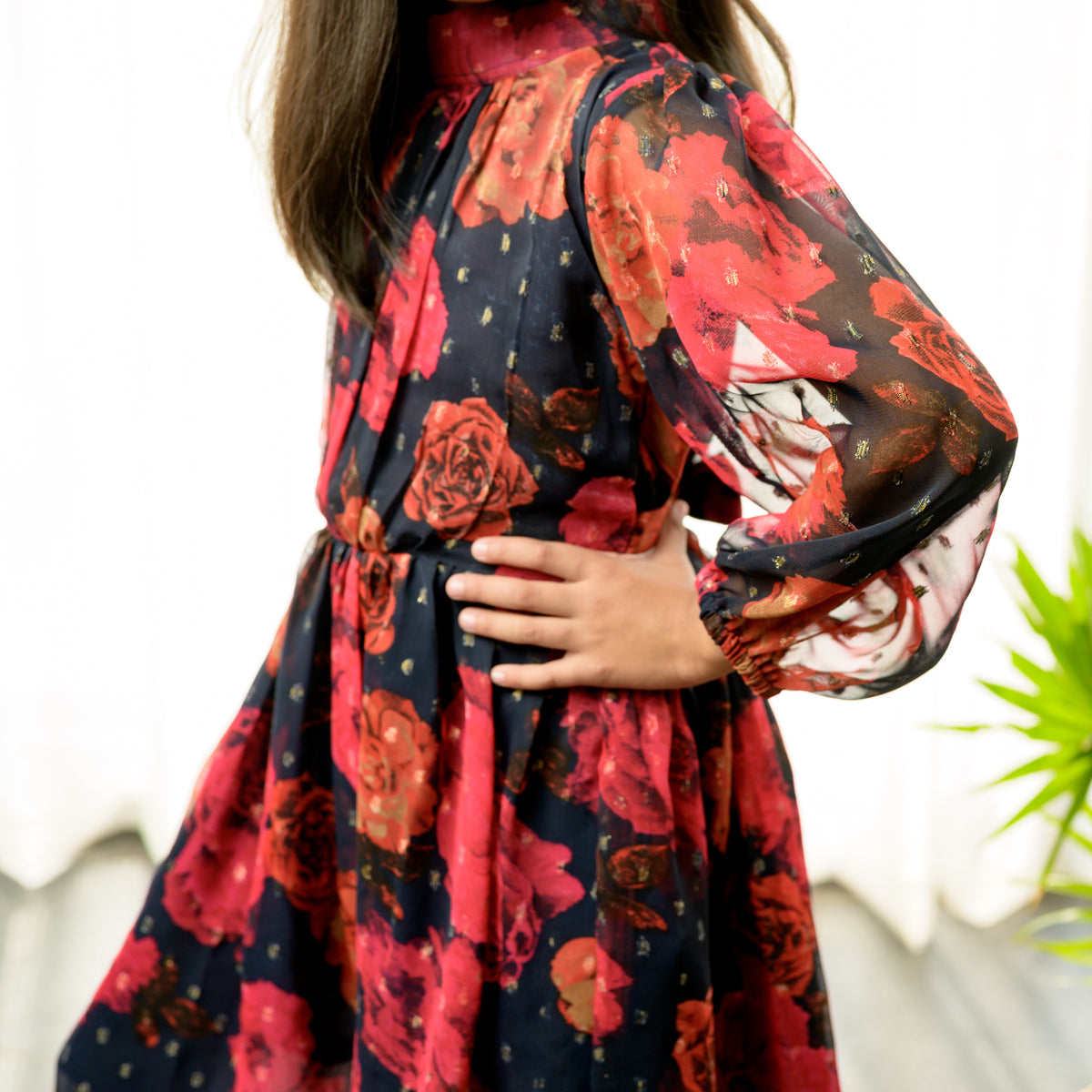 Black Floral Fit And Flare Dress