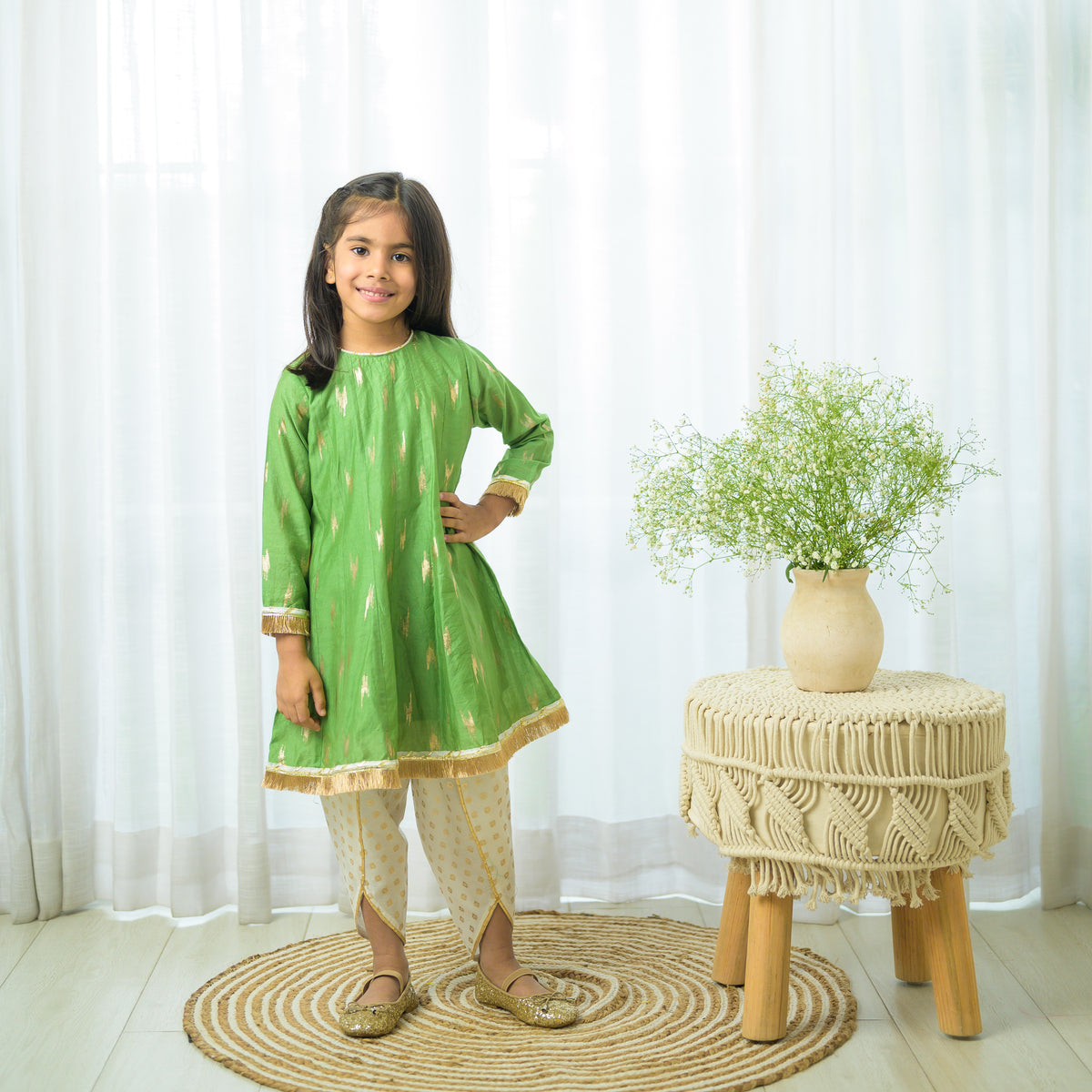 Green Chanderi Kalidar Kurta With Dhoti Pants