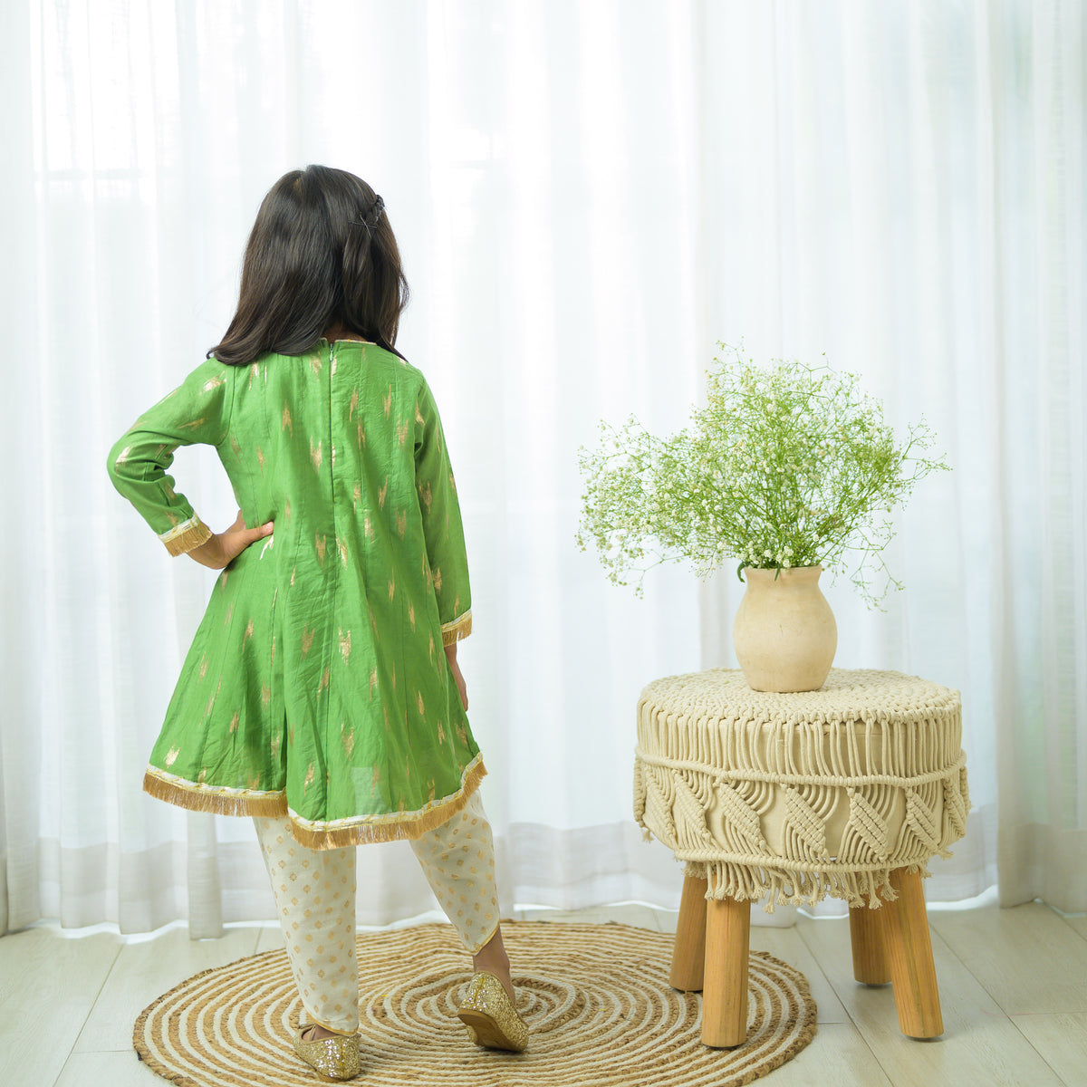 Green Chanderi Kalidar Kurta With Dhoti Pants