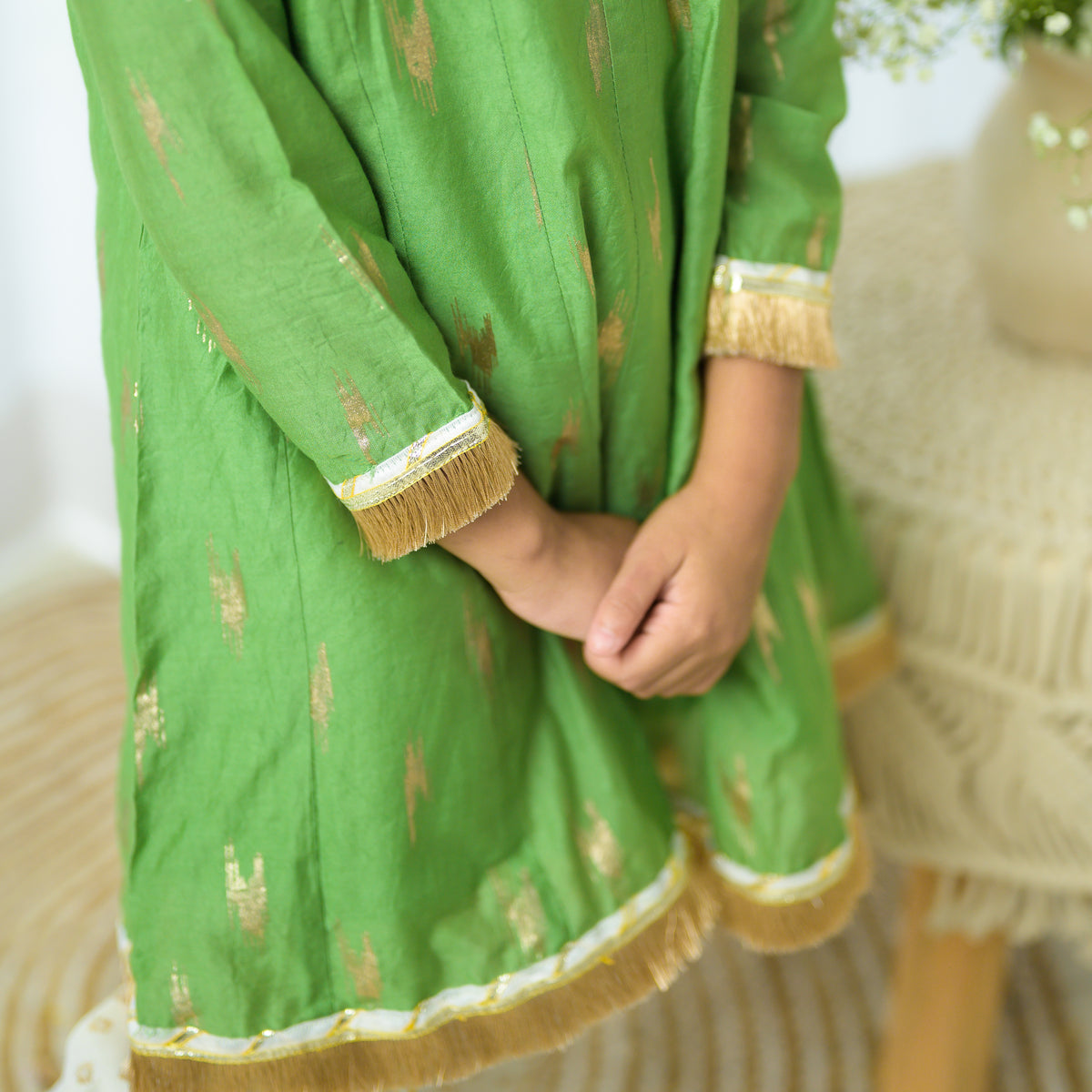 Green Chanderi Kalidar Kurta With Dhoti Pants