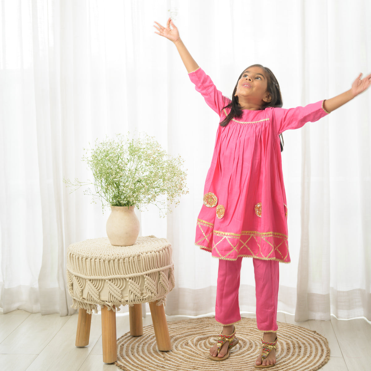 Pink Gota Flared Kurta Set