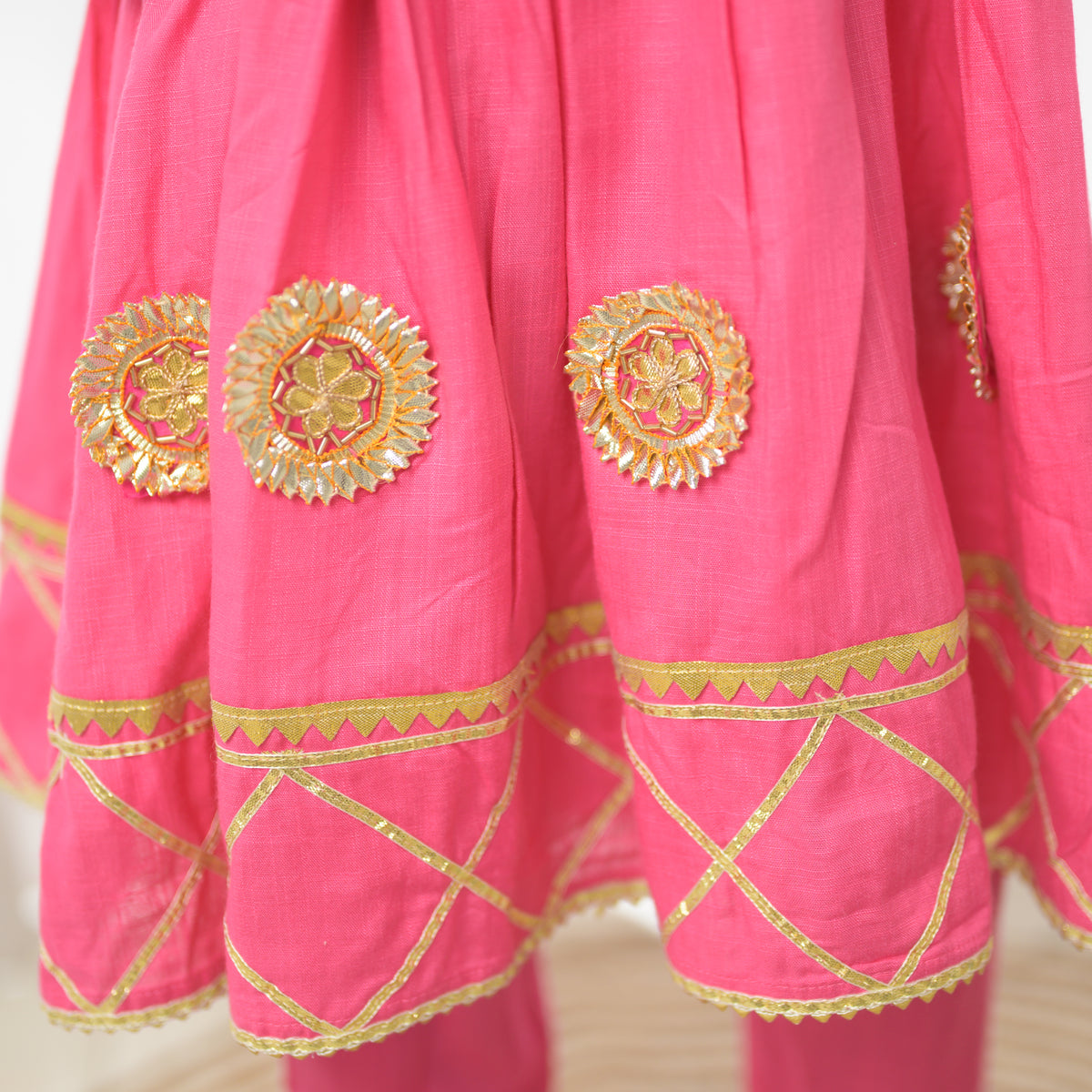 Pink Gota Flared Kurta Set