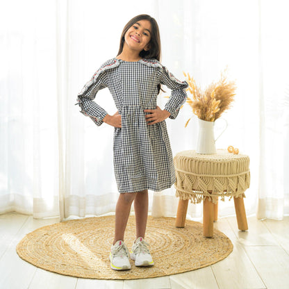 Black and White Checks with Embroidery on Frills