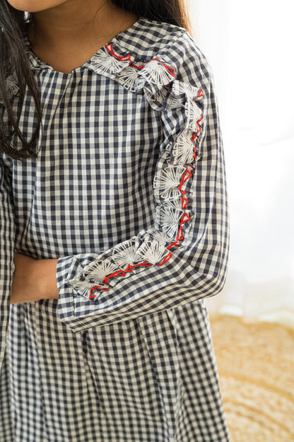Black and White Checks with Embroidery on Frills