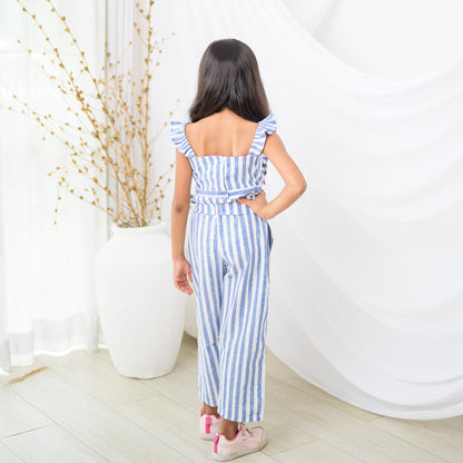 Blue Stripes Crop Top and Bottom Set