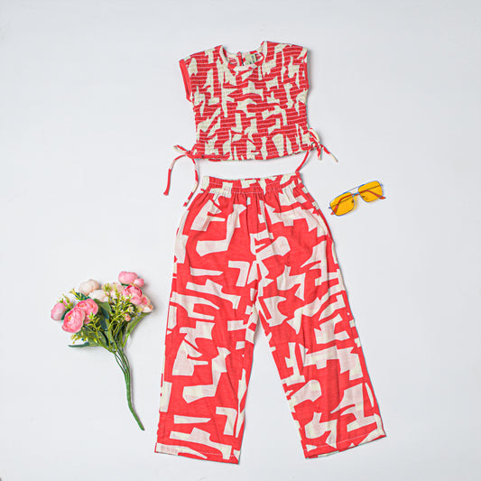 Red Sleeveless Smoking Top With Pants