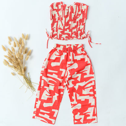 Red Sleeveless Smoking Top With Pants