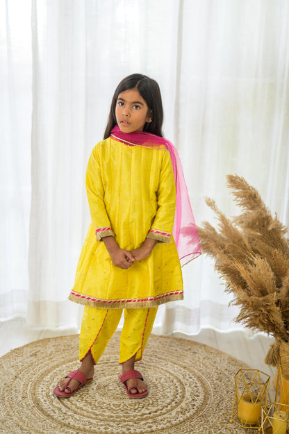 Yellow Kalidar kurta Dhoti Set with Dupatta