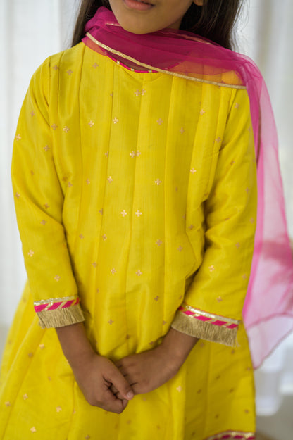 Yellow Kalidar kurta Dhoti Set with Dupatta