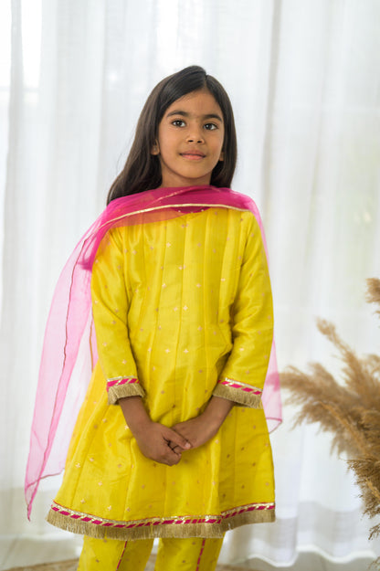 Yellow Kalidar kurta Dhoti Set with Dupatta