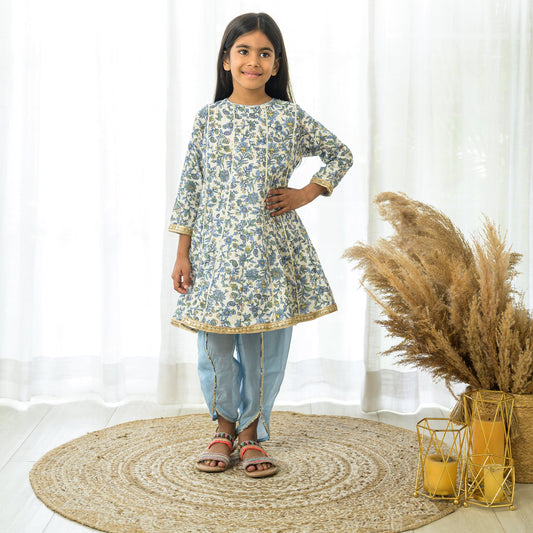 Blue Floral Cotton Kurta Set