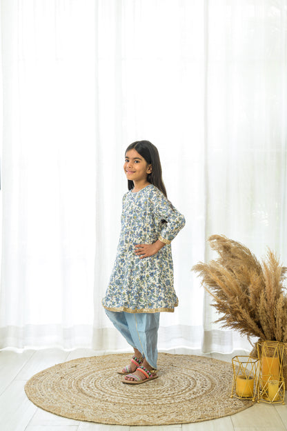 Blue Floral Cotton Kurta Set