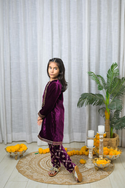 Velvet With Full Sleeve ad Embroidery At Pant Ethnic-Purple