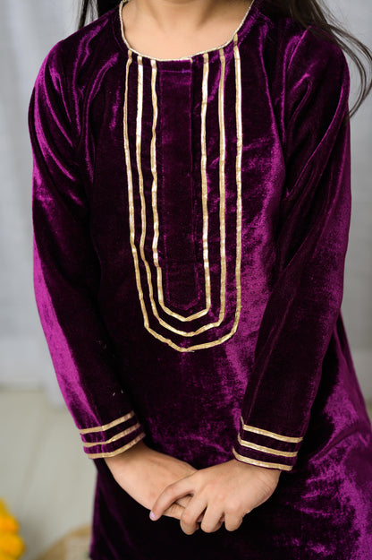 Velvet With Full Sleeve ad Embroidery At Pant Ethnic-Purple