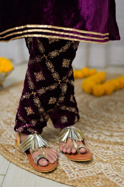 Velvet With Full Sleeve ad Embroidery At Pant Ethnic-Purple