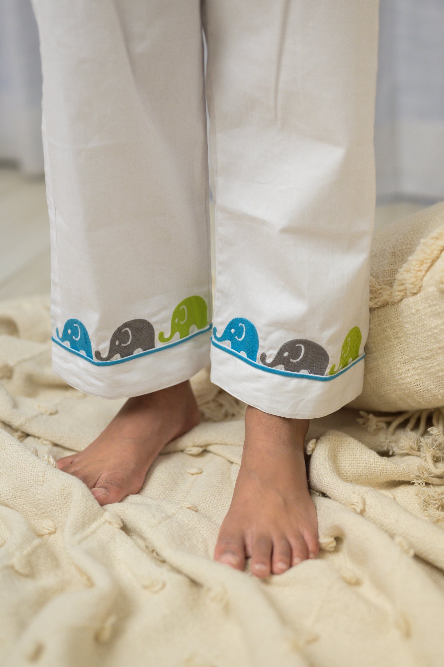 Cotton Elephant Print Full Sleeve Night Dress Multi