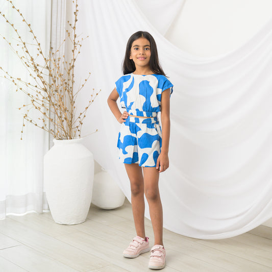 Abstract Print White and Blue Cord- Set