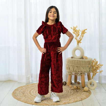 Maroon Velvet Jumpsuit