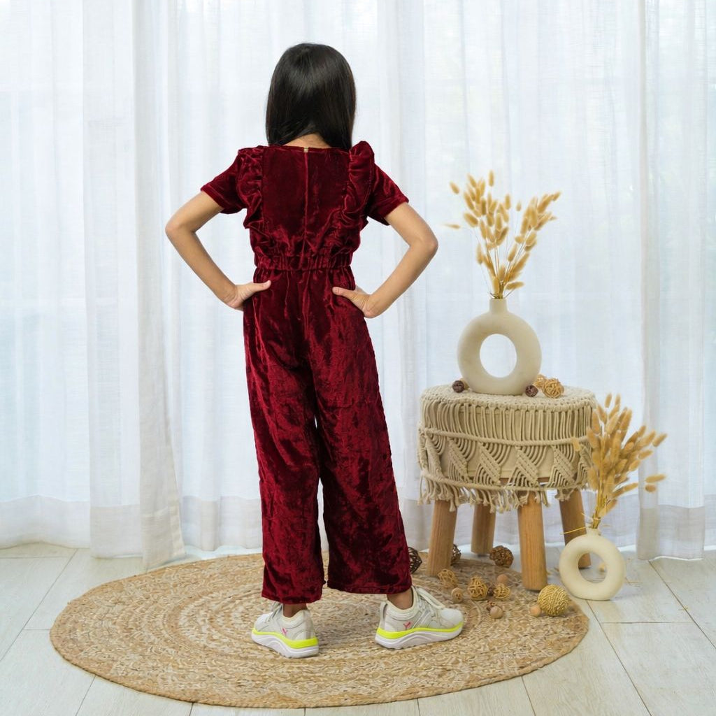 Maroon Velvet Jumpsuit
