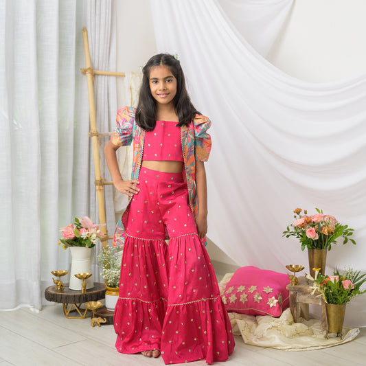 Printed Jacket With Sharara Set