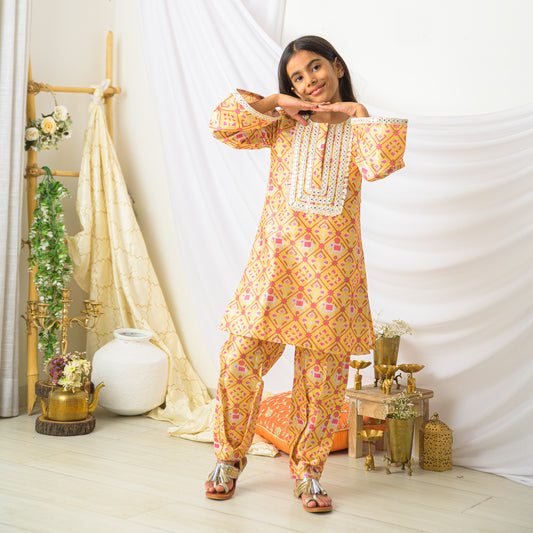 Yellow Patola Suit with Farshi Pants