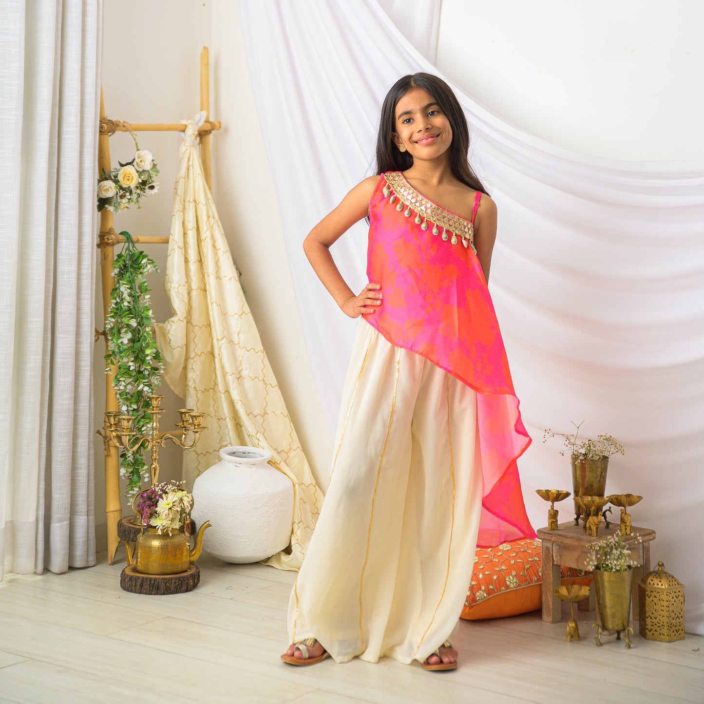 Pink Leheriya Top With Plazzo