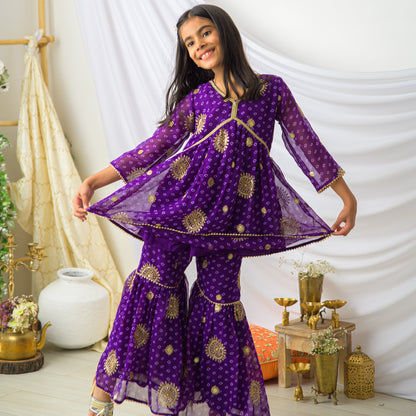 Fairies Forever Purple Embroiderd Top With Sharara