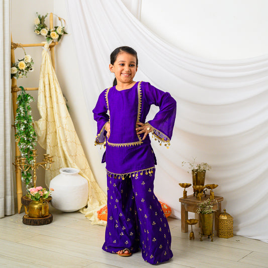 Purple Palazzo Pants with Short Kurta