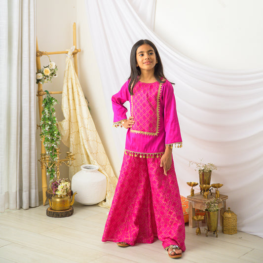 Pink Silk Bandhej Designer Style Palazzo Set