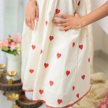 Cream And Red Kurta Set With Dupatta