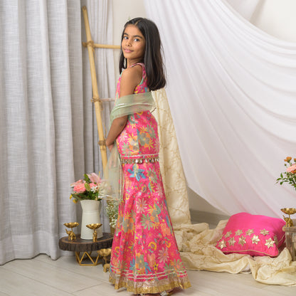 Pink Abstract Printed Sharara Set with Dupatta