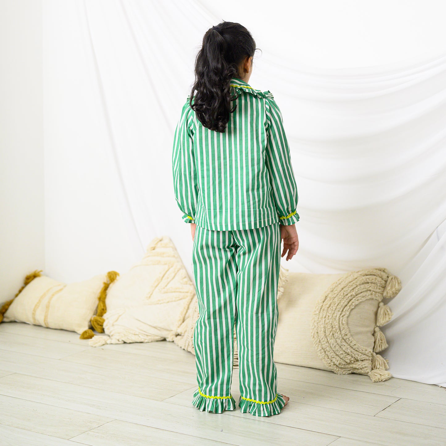 Green Stripes Night Suit with Pants