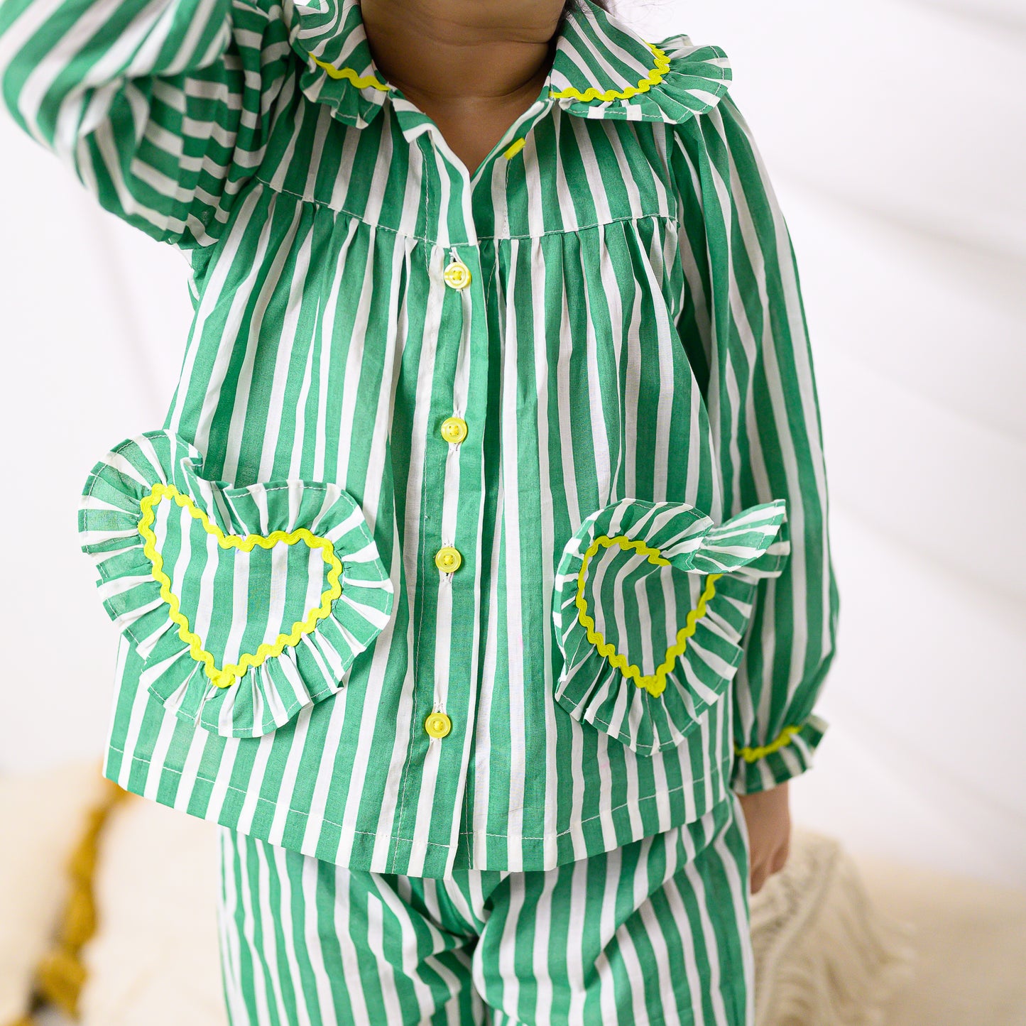Green Stripes Night Suit with Pants