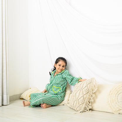 Green Stripes Night Suit with Pants