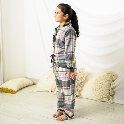 Beige Checks Flannel Night Dress
