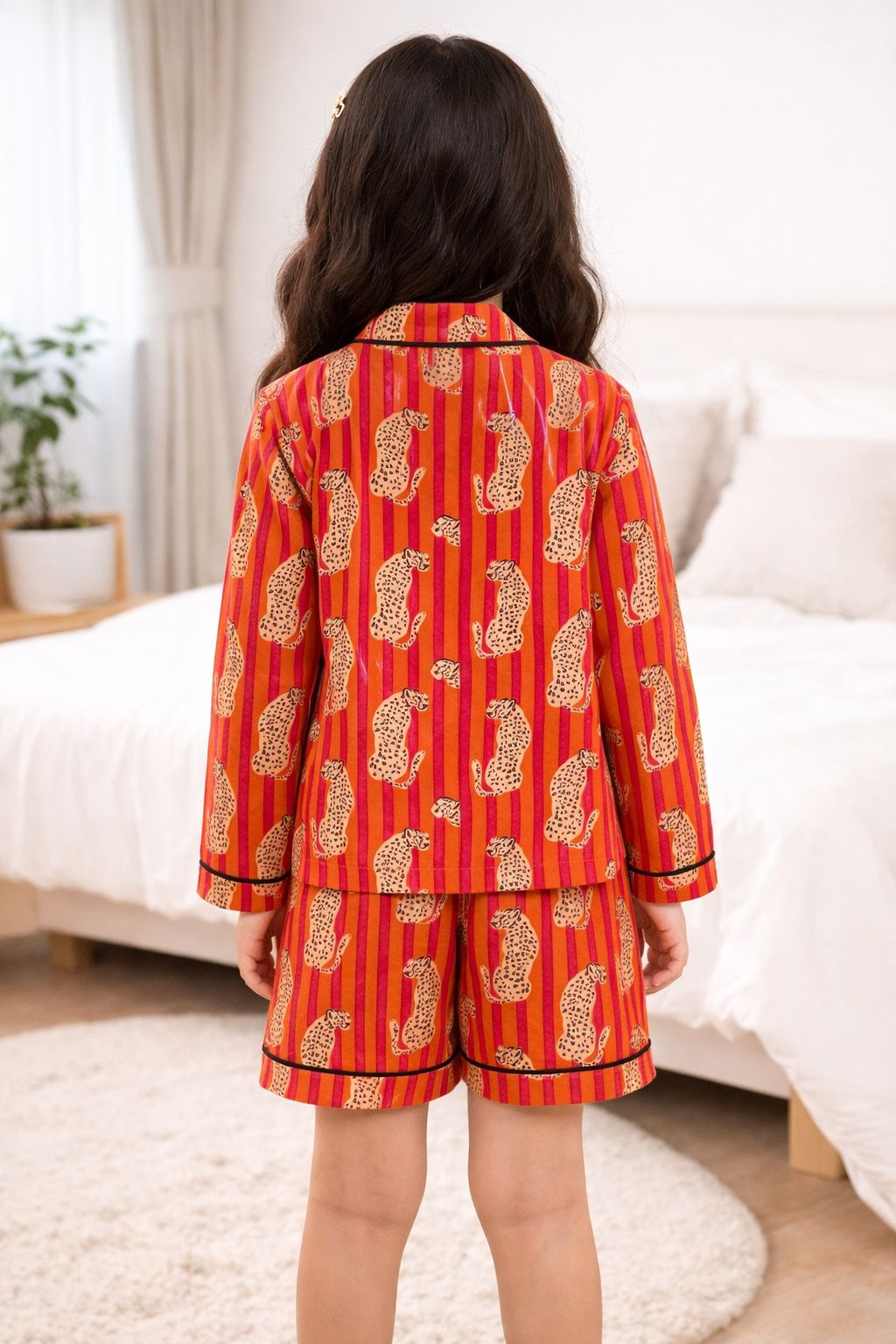 Orange Leopard Print Mom Twinning Cotton Night Suit