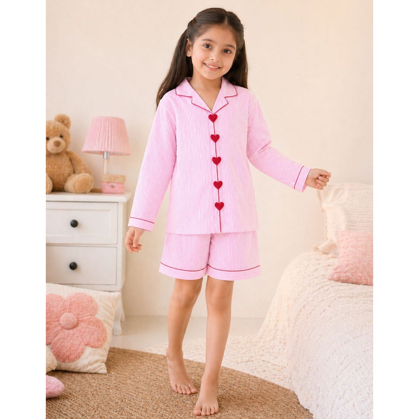 Pink Stripes Mom Twinning Cotton Night Suit