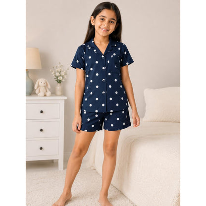 Blue Polka Dot Mom Twinning Cotton Night Suit