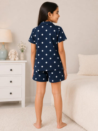 Blue Polka Dot Mom Twinning Cotton Night Suit