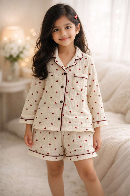 Double Cloth Premium Cotton night dress with hearts
