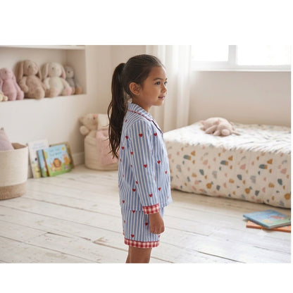 Blue Stripes Heart Print Mom Twinning Cotton Night Suit