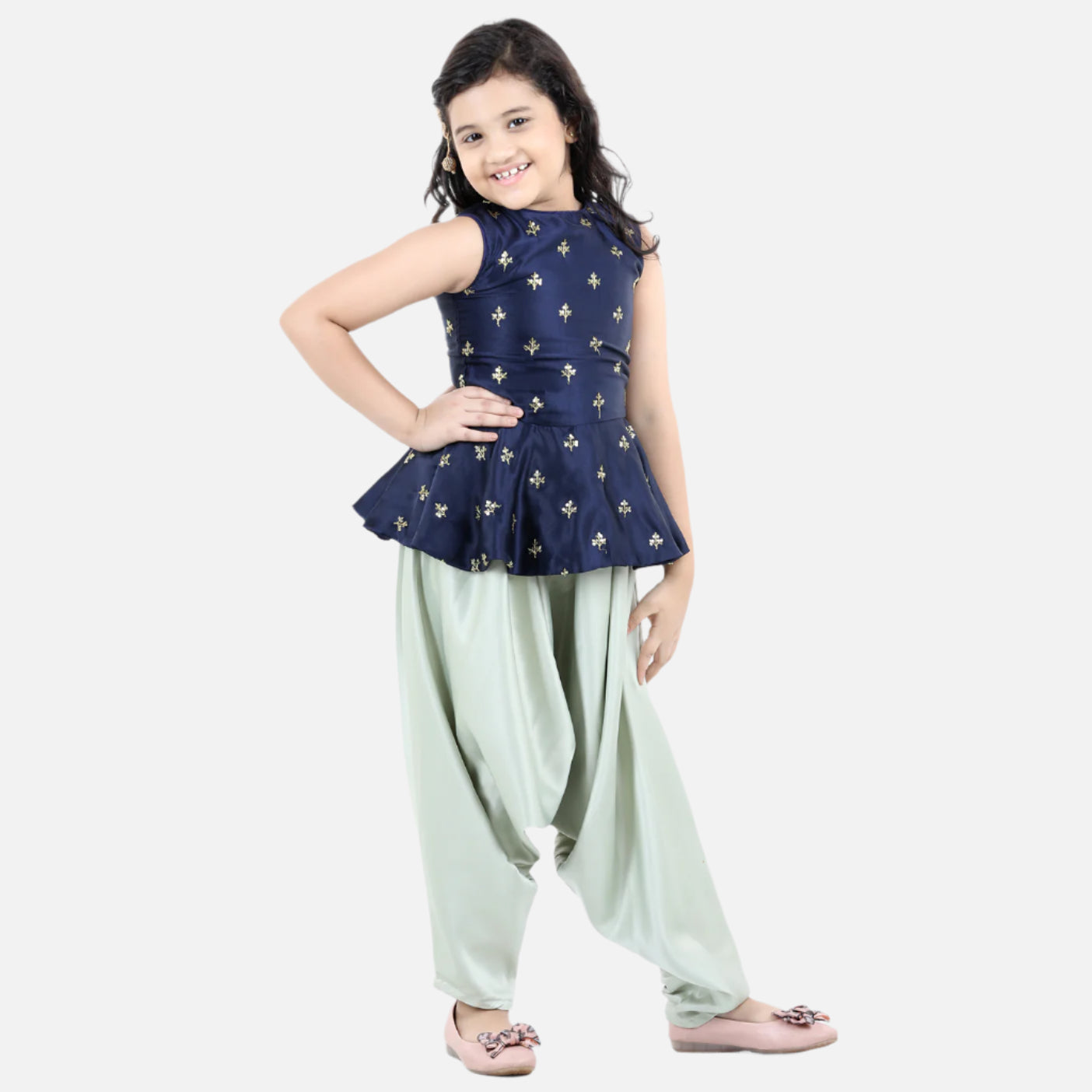 Peplum Top With Harem Pants Navy Blue