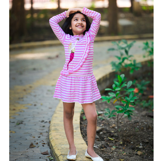 Pink Stripes Mermaid Embroidered Dress